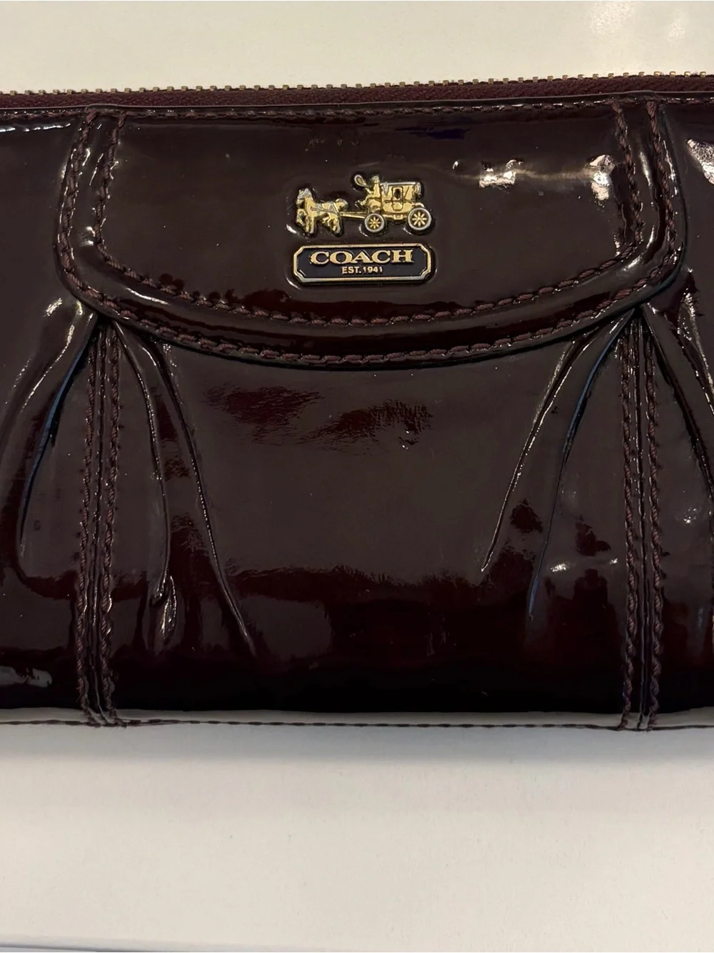 Coach Patent Zip Wallet - Dark Burgundy Patent